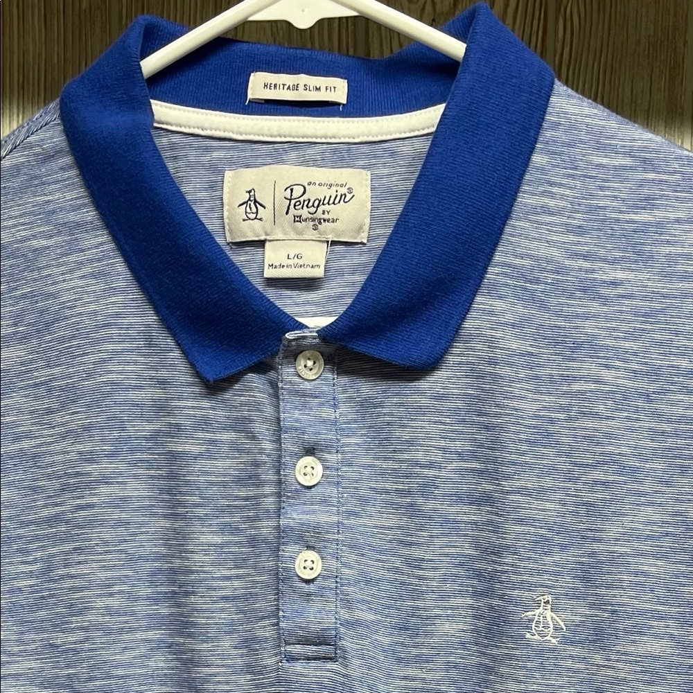 Original Penguin Polo Shirt Size Large Slim Blue & White
